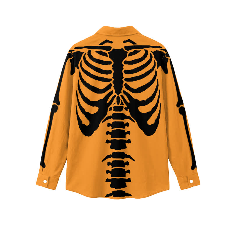 Gothic Skeleton Print Regular Cut Classic Collar Men's Long Sleeve Shirt - image 2