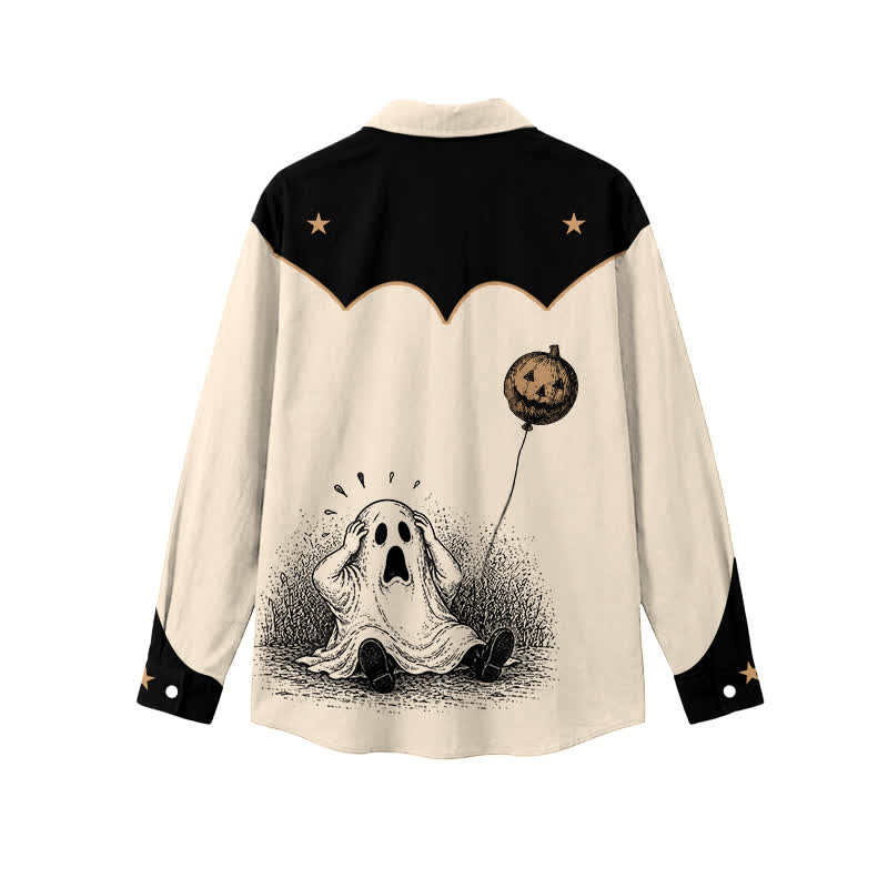 Western Ghost Pumpkin Balloon Point Collar Men's Long Sleeve Shirt - image 2