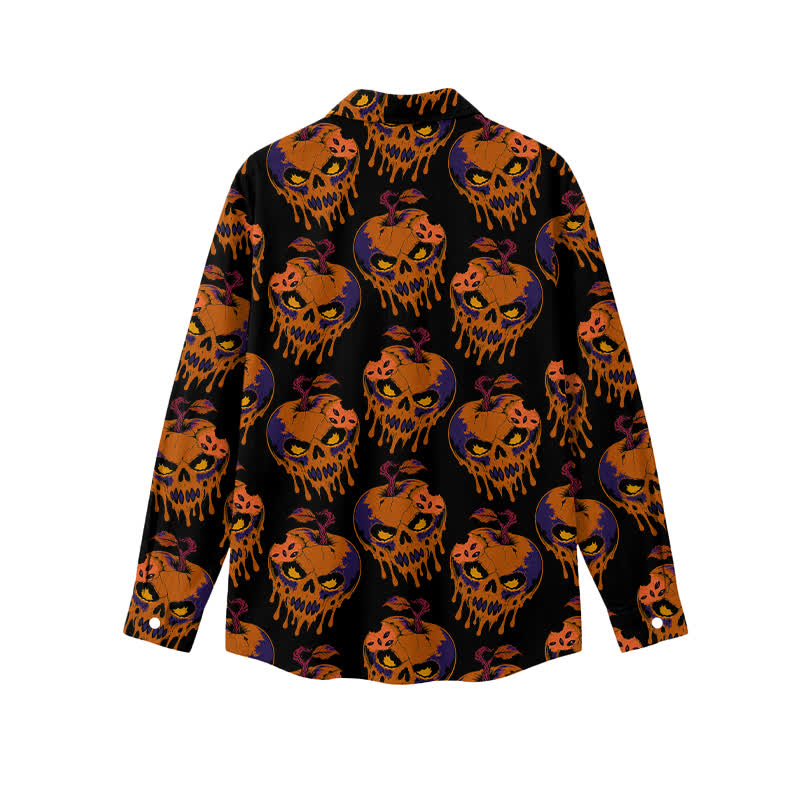 Vintage Pumpkin Skull Print Classic Collar Men's Long Sleeve Shirt - image 2
