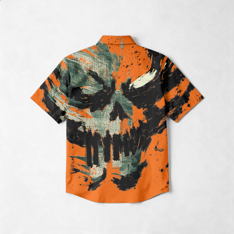 Streetwear Skull Brushstroke Short Sleeve Cotton Lapel Shirt - image 2