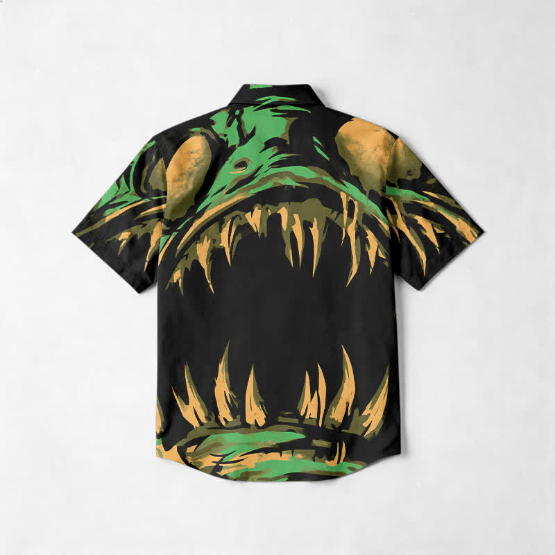 Streetwear Monster Maw Graphic Short Sleeve Lapel Shirt - image 2