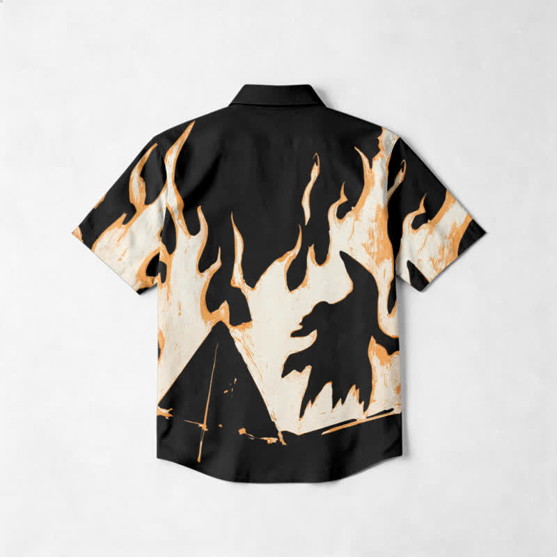 Streetwear Flame Print Cuban Collar Cotton Lapel Shirt - image 2