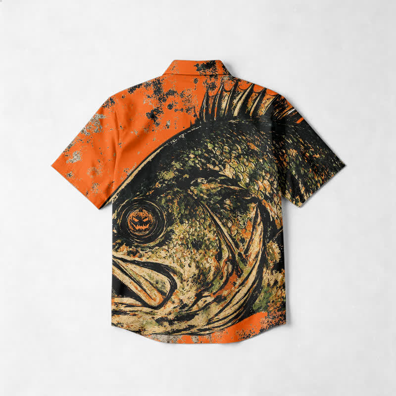Casual Trophy Fish Print Short Sleeve Cotton Lapel Shirt - image 2