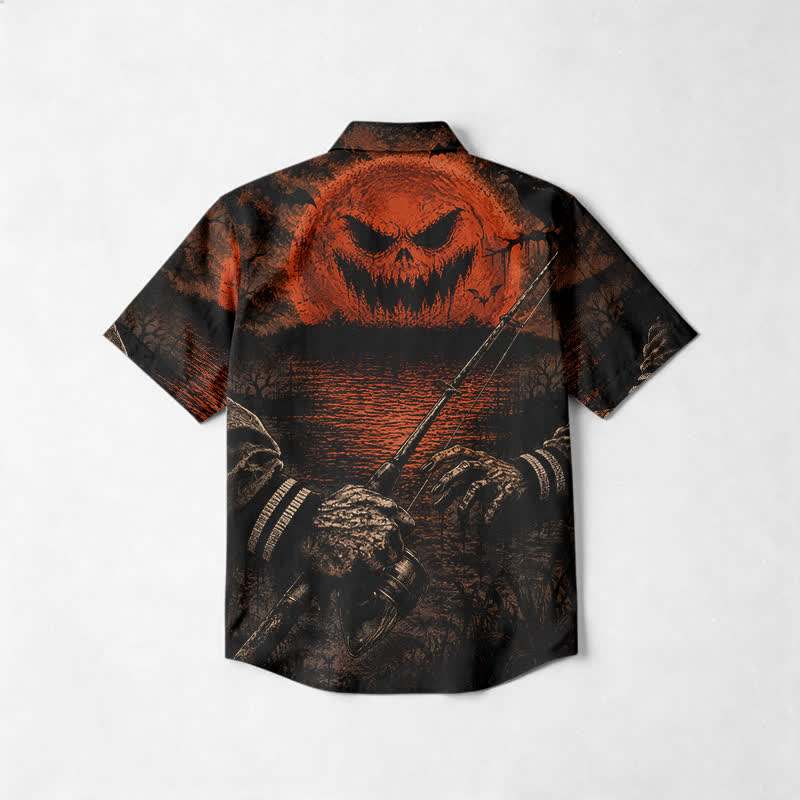 Dark Aesthetic Pumpkin Moon Cuban Collar Short Sleeve Shirt - image 2