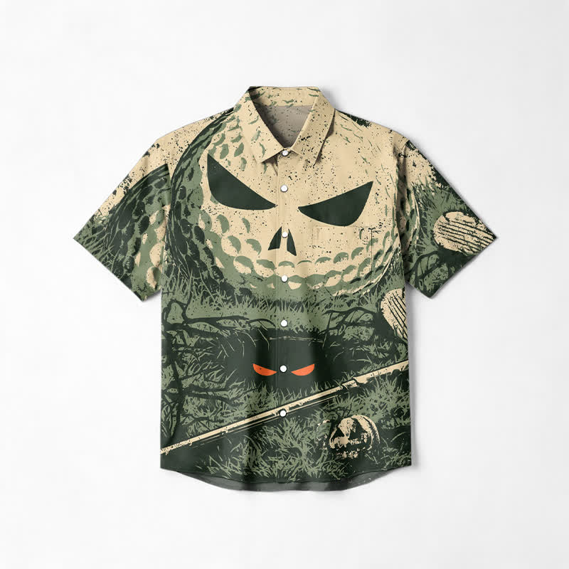Streetwear Skull Graphic Short Sleeve Cotton Lapel Shirt - Beige - 6XL - image 1