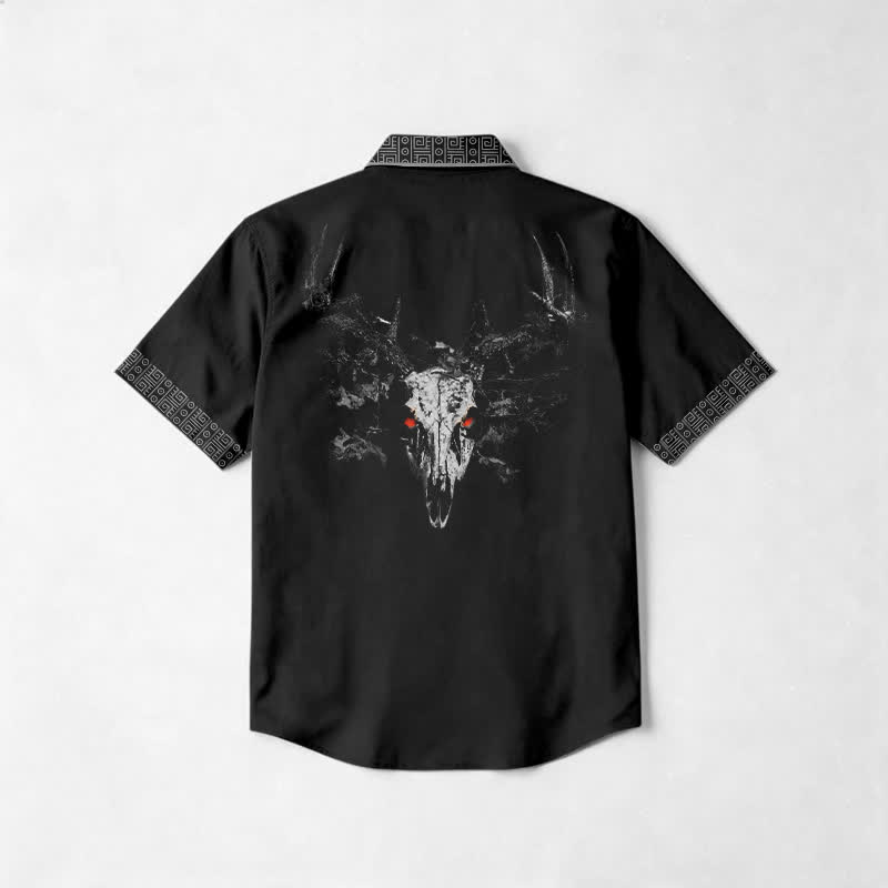 Gothic Skull Print Cuban Collar Short Sleeve Cotton Lapel Shirt - image 2