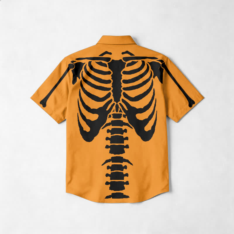Streetwear Skeleton Print Drop Shoulder Cotton Lapel Shirt - image 2