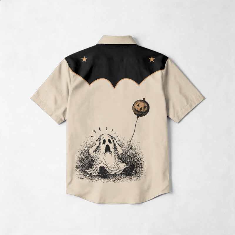 Western Ghost Print Short Sleeve Cotton Lapel Shirt - image 2