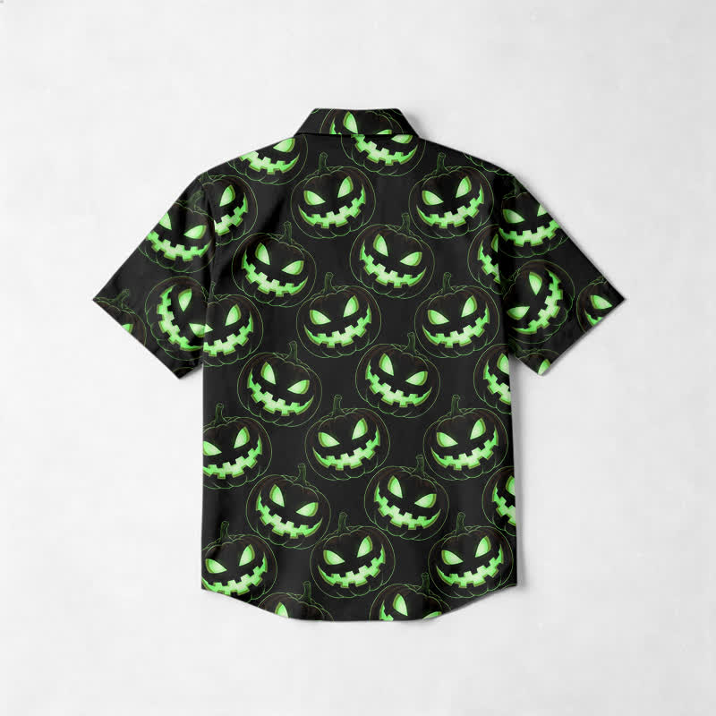 Casual Neon Pumpkin Print Short Sleeve Cotton Lapel Shirt - image 2