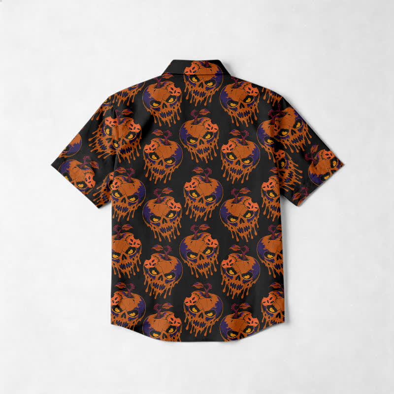 Vintage Pumpkin Skull Cuban Collar Cotton Lapel Shirt - image 2