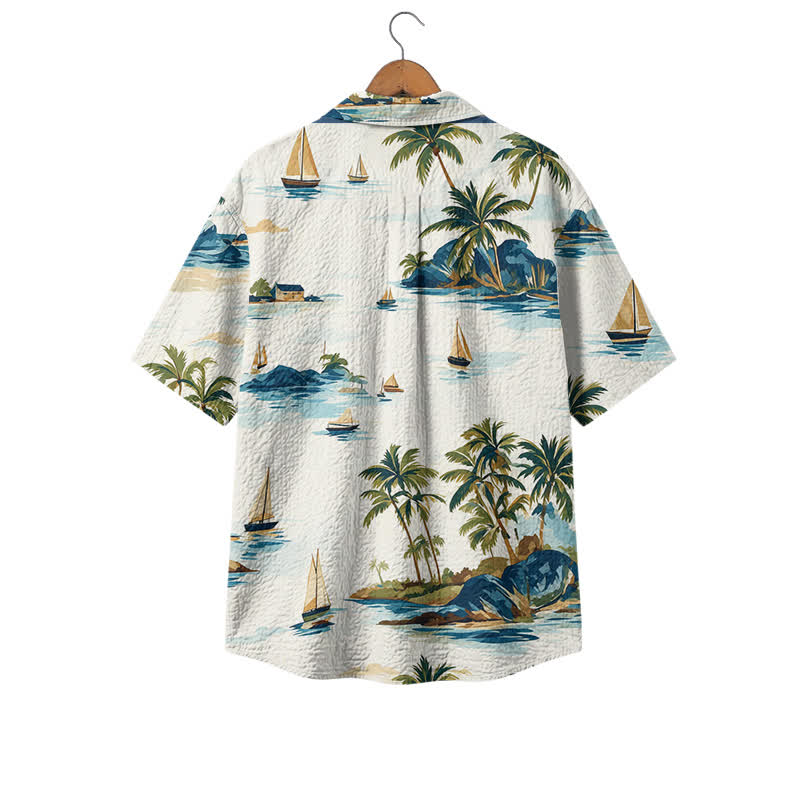 Vintage Tropical Island Print Short Sleeve Cuban Collar Polyester Hawaiian Shirt - image 2