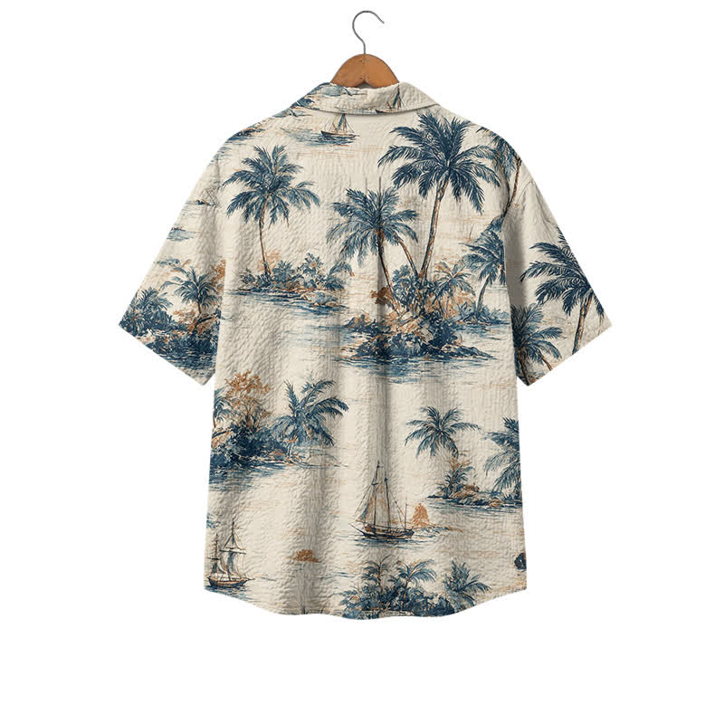 Vintage Island Scene Boxy Short Sleeve Cuban Collar Polyester Hawaiian Shirt - image 2