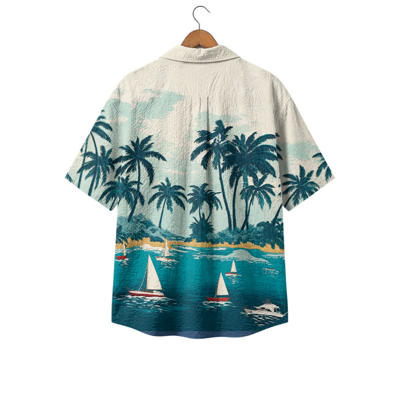 Vintage Tropical Seascape Short Sleeve Men's Hawaiian Cuban Collar Polyester Shirt - image 2