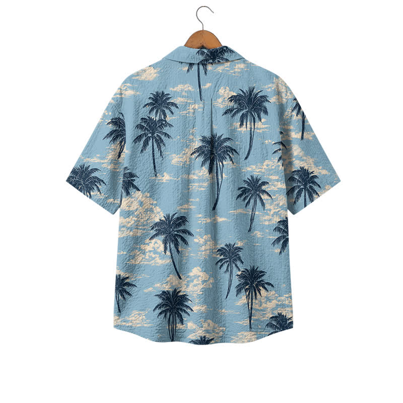 Men's Vintage Palm Tree Print Short Sleeve Cuban Collar Hawaiian Polyester Shirt - image 2