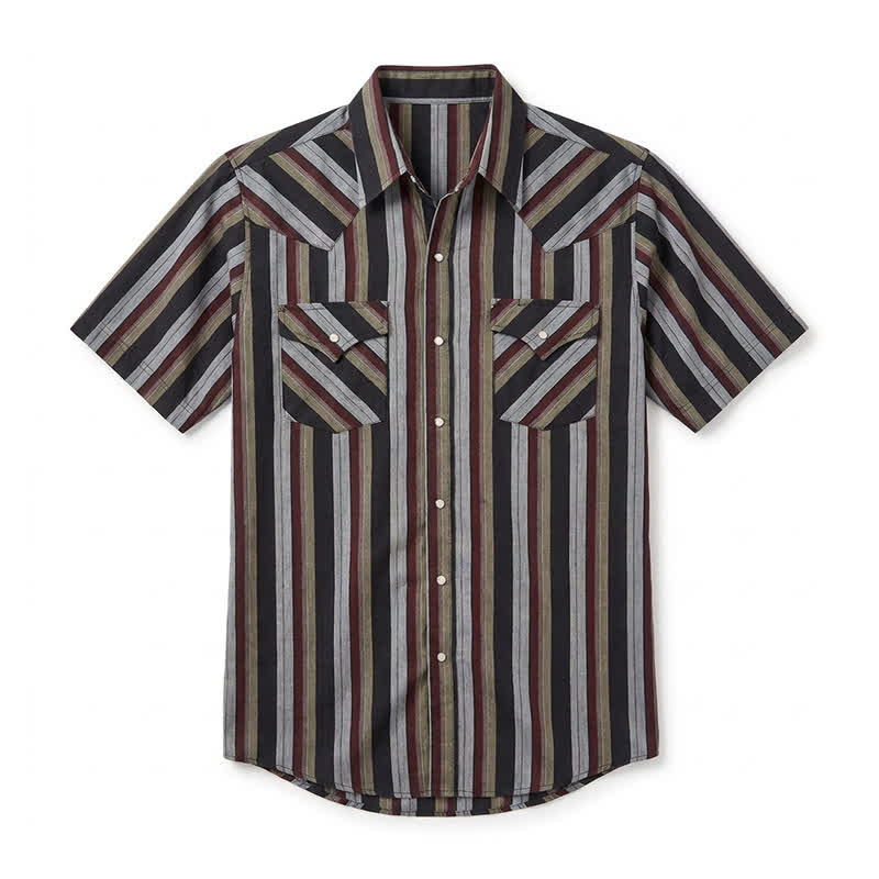 Men's Collar Neck Traditional Striped Short Sleeve Shirt  - Dark Grey - 6XL - image 2