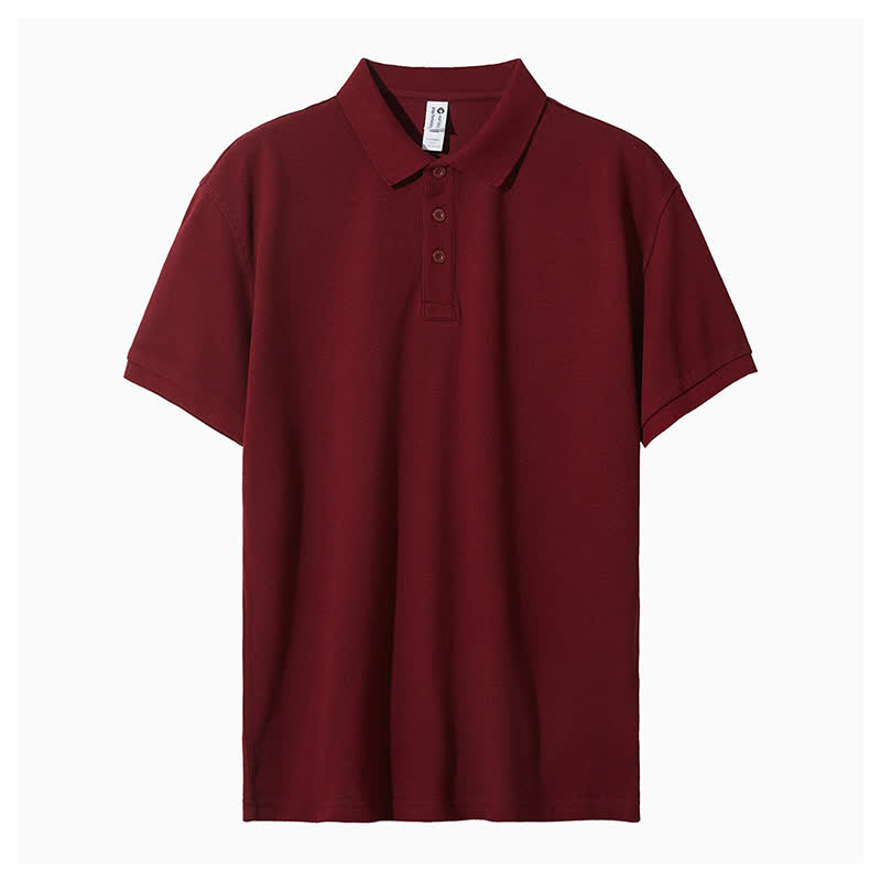 Men’s Casual Solid Color Simple Polo Shirt - Wine - 4XL - image 2