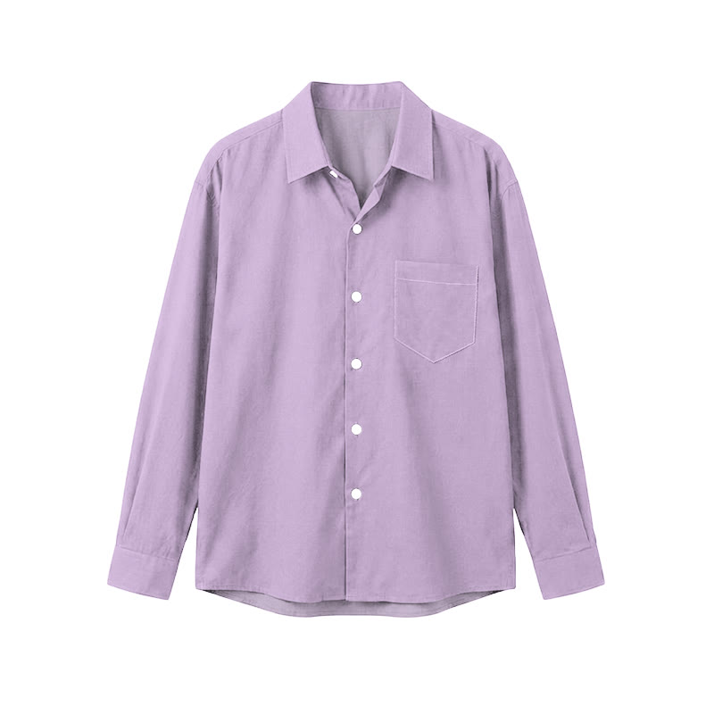 Minimalist Lavender Solid Straight Cut Classic Collar Men's Long Sleeve Shirt - Purple - 5XL - image 1