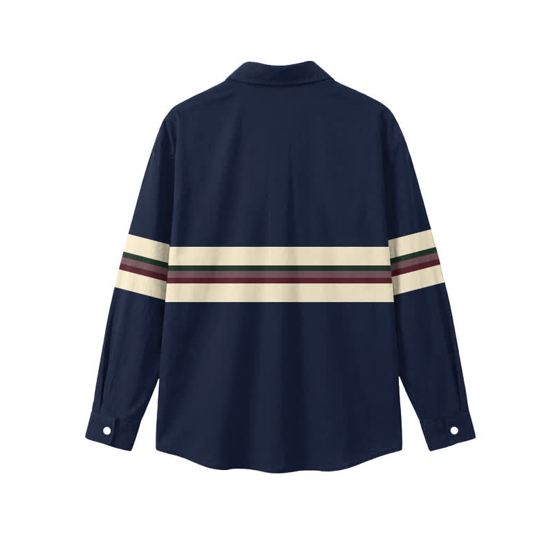 Vintage Contrast Stripe Point Collar Men's Long Sleeve Shirt - image 2