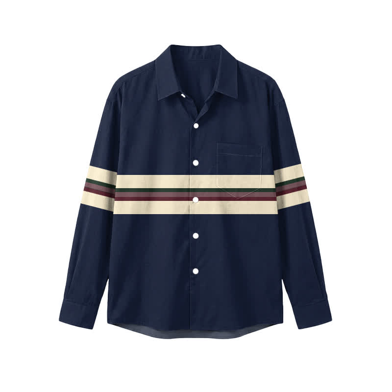 Vintage Contrast Stripe Point Collar Men's Long Sleeve Shirt - Blue - 5XL - image 1