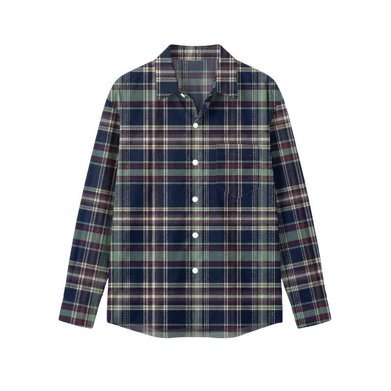 Vintage Tartan Shirt Collar Men's Long Sleeve Shirt - Green - 5XL - image 1