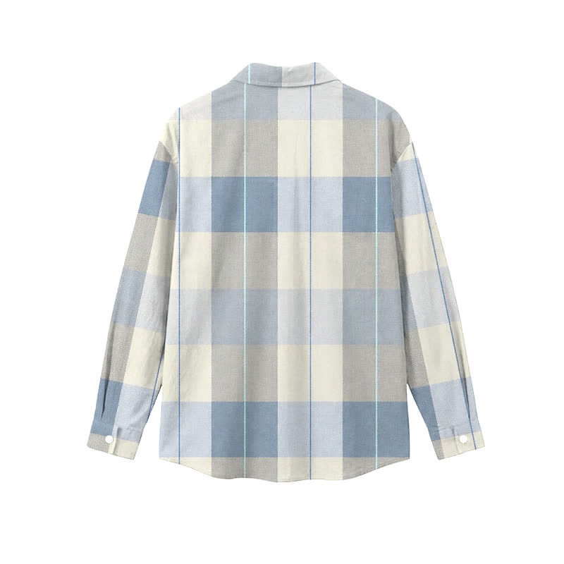 Casual Muted Blue Plaid Straight Cut Men's Long Sleeve Shirt with Classic Collar - image 2