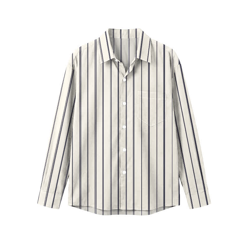 Classic Pinstripe Point Collar Men's Long Sleeve Shirt - White - 5XL - image 1