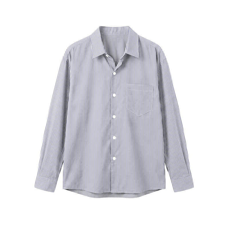 Classic Blue Pinstripe Straight Cut Point Collar Men's Long Sleeve Shirt - Blue - 5XL - image 1