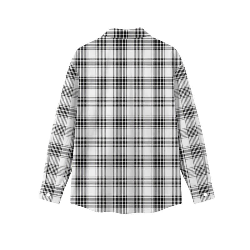 Classic Black and White Check Point Collar Men's Long Sleeve Shirt - image 2