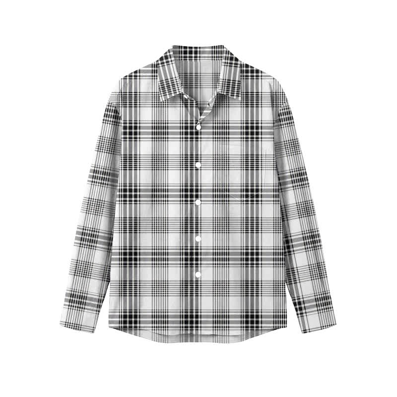 Classic Black and White Check Point Collar Men's Long Sleeve Shirt - Grey - 5XL - image 1