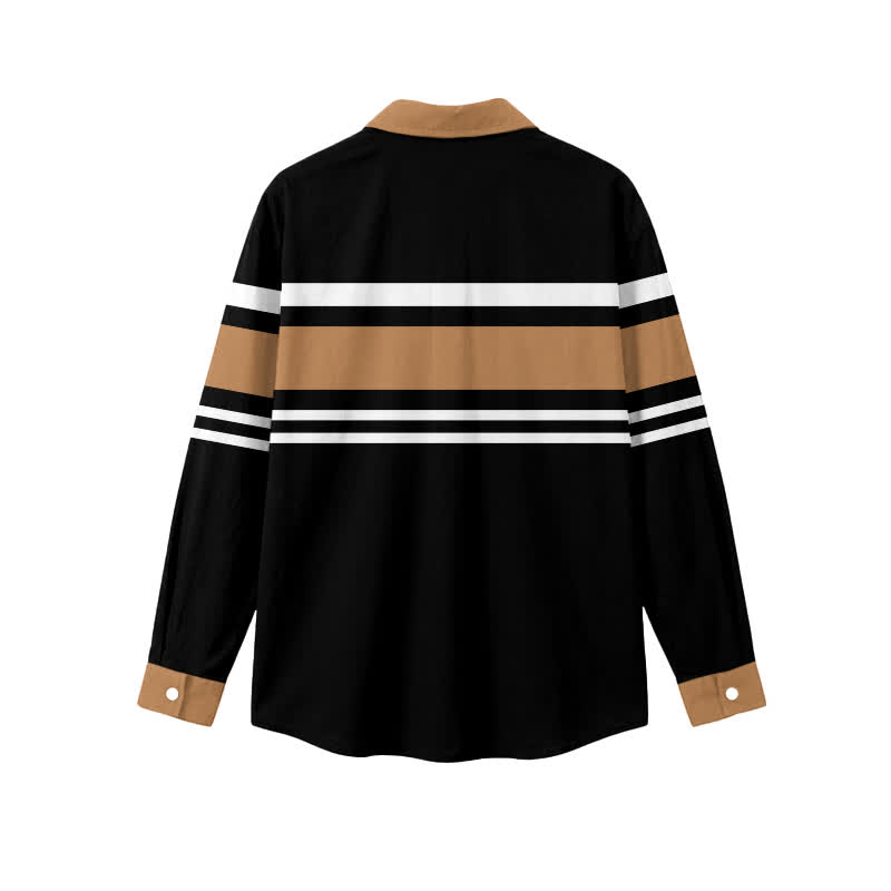 Streetwear Colorblock Stripe Point Collar Men's Long Sleeve Shirt - image 2