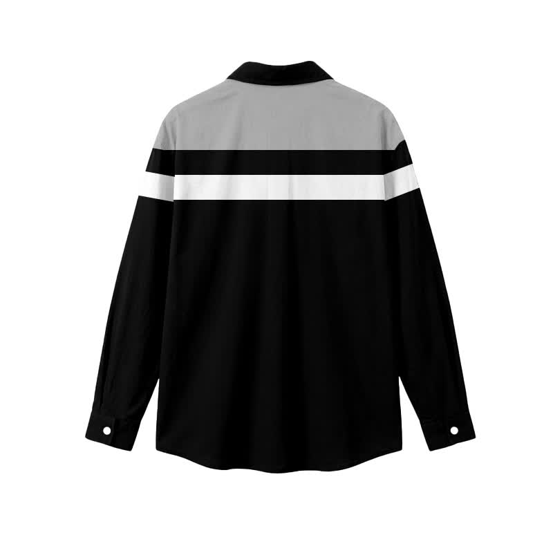 Urban Streetwear Colorblock Stripe Turn-Down Collar Men's Long Sleeve Shirt - image 2