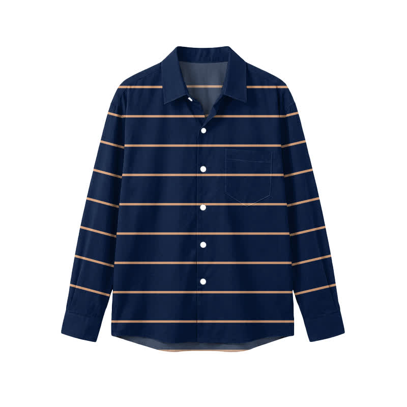Classic Navy Stripe Men's Long Sleeve Shirt with Classic Collar - Blue - 5XL - image 1