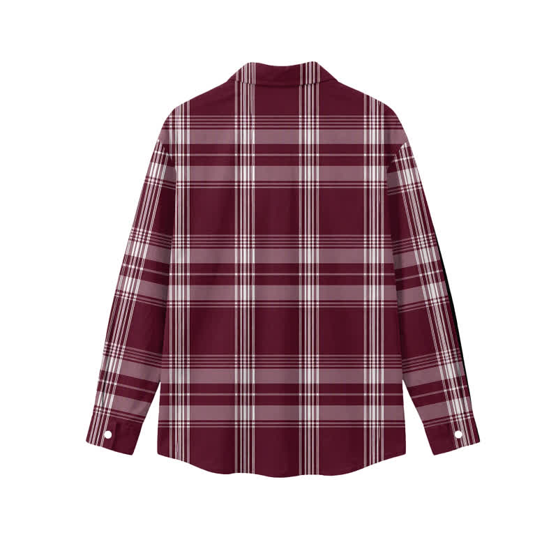 Vintage Burgundy Plaid Classic Collar Men's Long Sleeve Shirt - image 2