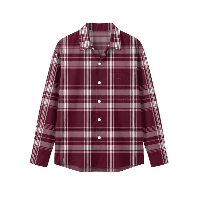 Vintage Burgundy Plaid Classic Collar Men's Long Sleeve Shirt - Red - 5XL - image 1