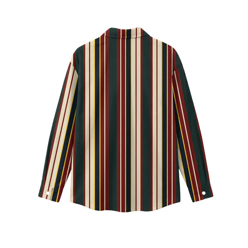 Vintage Multi Stripe Stand Collar Straight Cut Men's Long Sleeve Shirt - image 2