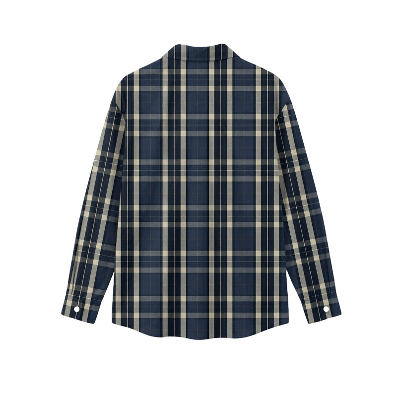 Casual Navy Plaid Turn-Down Collar Men's Long Sleeve Shirt - image 2