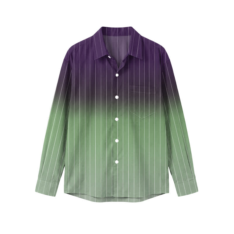 Men's Resort Vacation Ombre Stripe Print Pocket Long Sleeve Shirt - Purple - 5XL - image 1