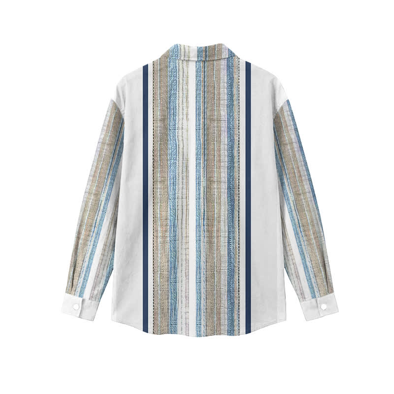 Men's Retro Stripe Design Casual Resort Pocket Long Sleeve Shirt - image 2