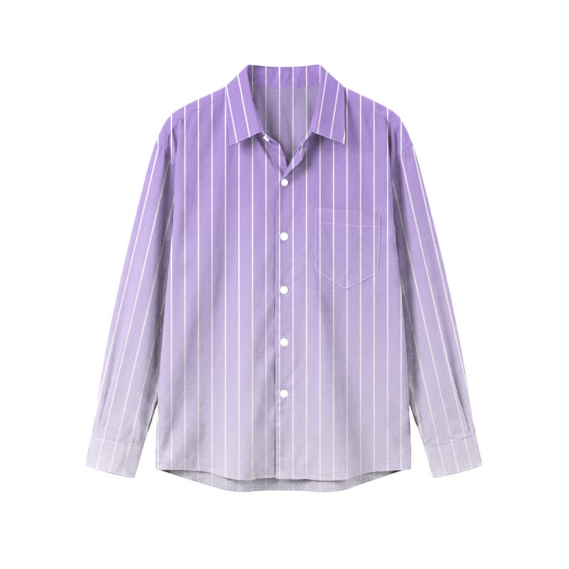 Casual Ombre Pinstripe Point Collar Men's Long Sleeve Shirt - Light Purple - 5XL - image 2