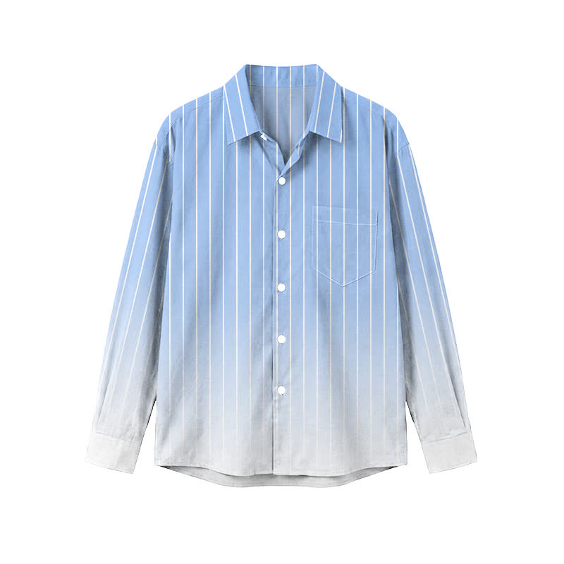 Casual Ombre Pinstripe Point Collar Men's Long Sleeve Shirt - Light Blue - 5XL - image 1
