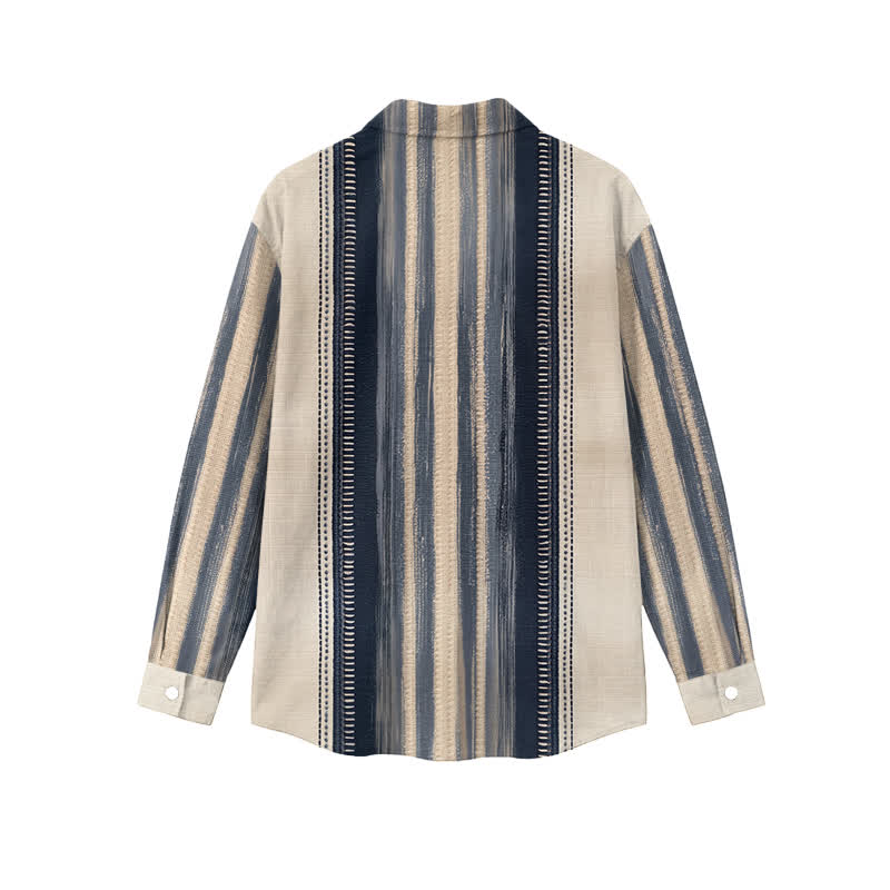 Vintage Contrast Stripe Button Front Men's Long Sleeve Shirt - image 2