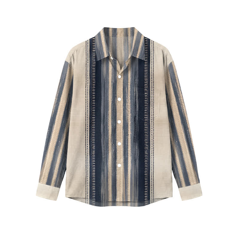 Vintage Contrast Stripe Button Front Men's Long Sleeve Shirt - Apricot - 5XL - image 1