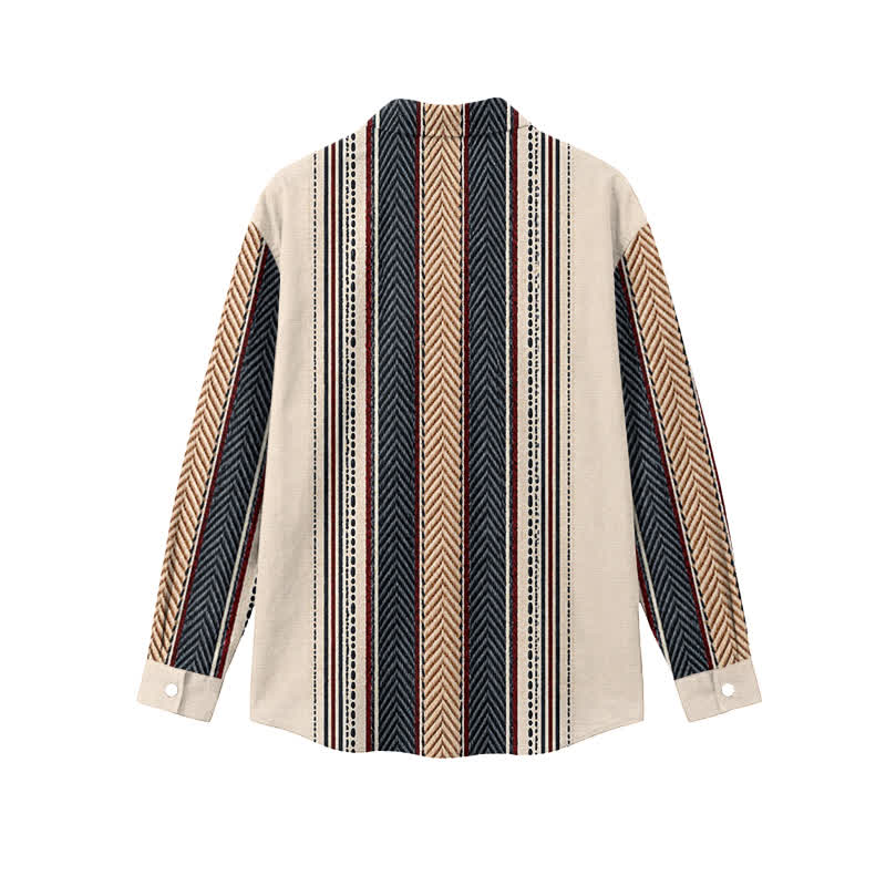 Boho Striped Patchwork Turn-Down Collar Men's Long Sleeve Shirt - image 2
