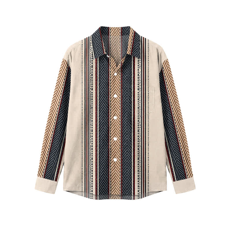 Boho Striped Patchwork Turn-Down Collar Men's Long Sleeve Shirt - Khaki - 5XL - image 1