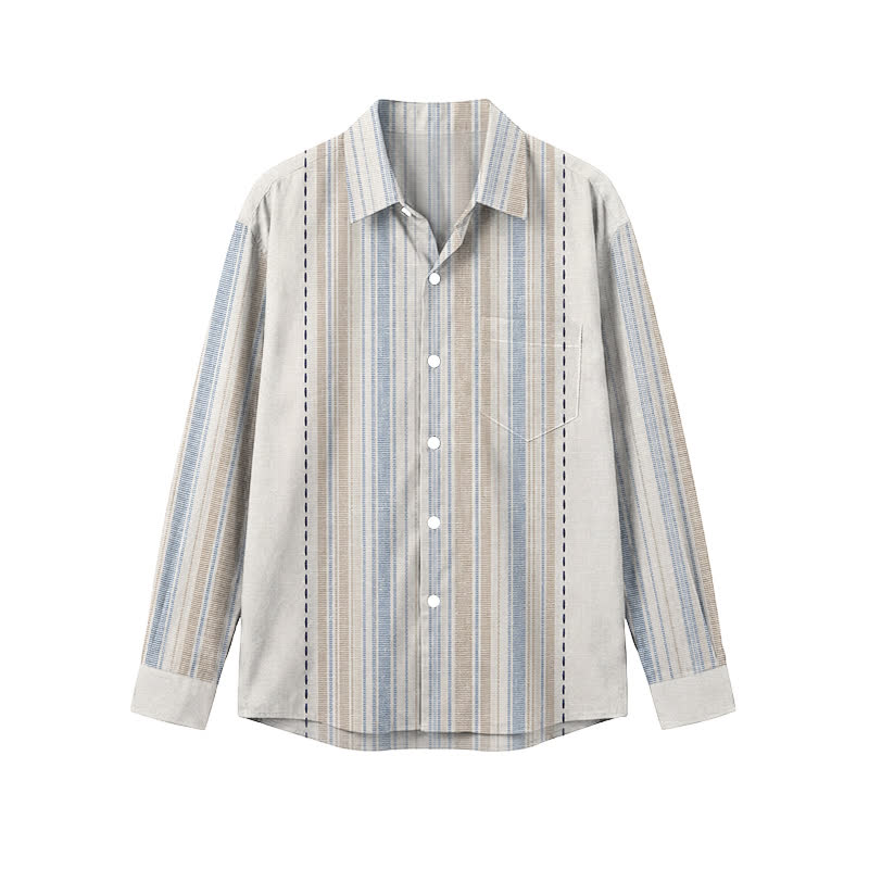Casual Vertical Stripe Classic Collar Men's Long Sleeve Shirt - Light Blue - 5XL - image 1