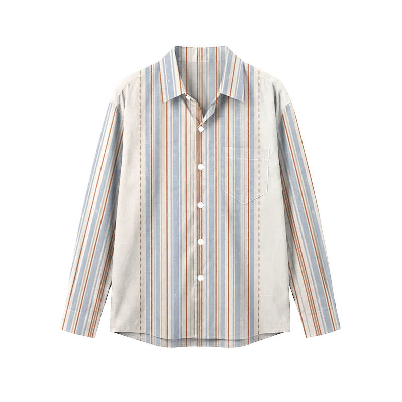 Classic Multi Stripe Point Collar Men's Long Sleeve Shirt - Light Blue - 5XL - image 1