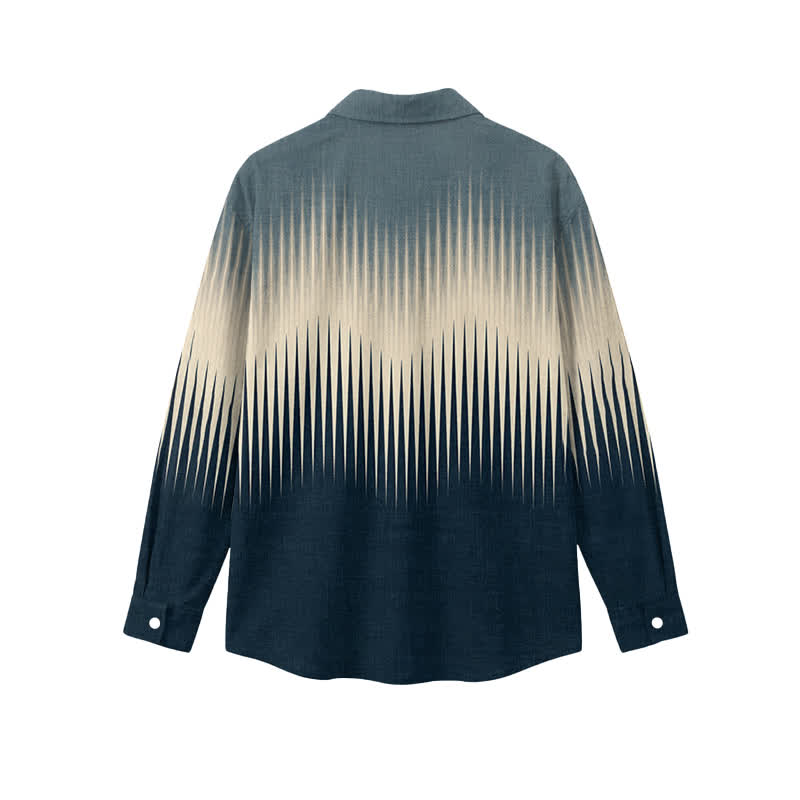 Casual Ocean Fade Zigzag Print Point Collar Men's Long Sleeve Shirt - image 2