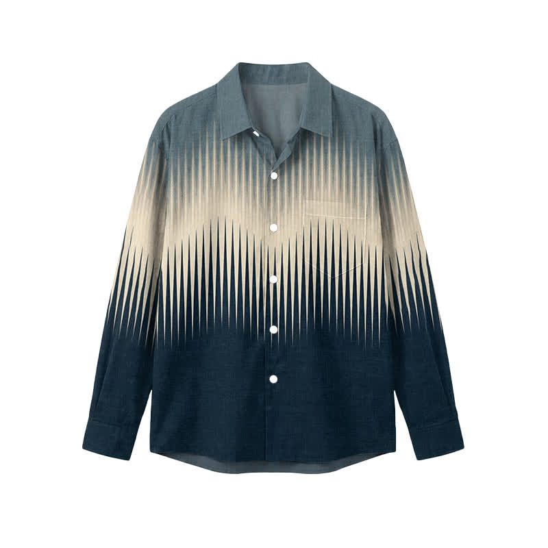 Casual Ocean Fade Zigzag Print Point Collar Men's Long Sleeve Shirt - Blue - 5XL - image 1