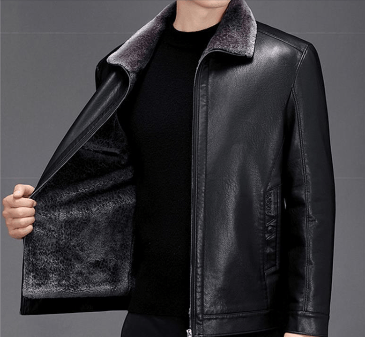Men's leather jacket, thickened and lined with fleece , Your body temperature can rise by 5 degrees Celsius in just 1 second - Black - XXXL( 80-90kg) - image 1