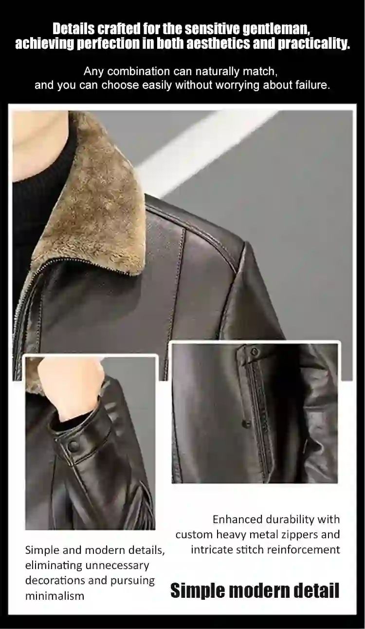 Men's leather jacket, thickened and lined with fleece , Your body temperature can rise by 5 degrees Celsius in just 1 second - image 4